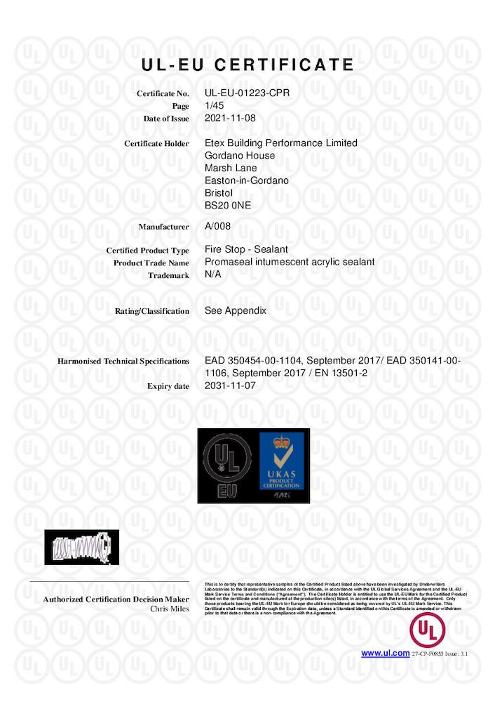 Promaseal Intumescent Acrylic Sealant UL-EU-01223-CPR