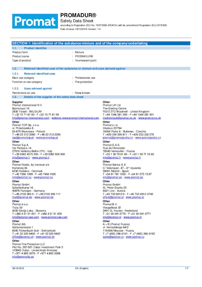 PROMADUR® Safety Data Sheet