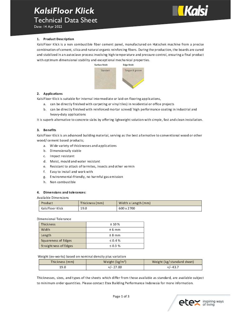 KalsiFloor Klick Technical Data Sheet