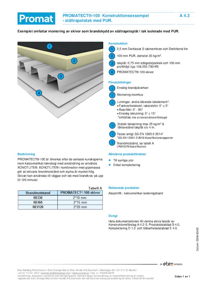 PROMATECT®-100 staaltrapetstak PUR