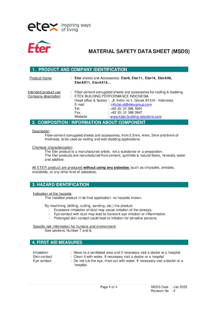 Eter Material Safety Data Sheet (MSDS)