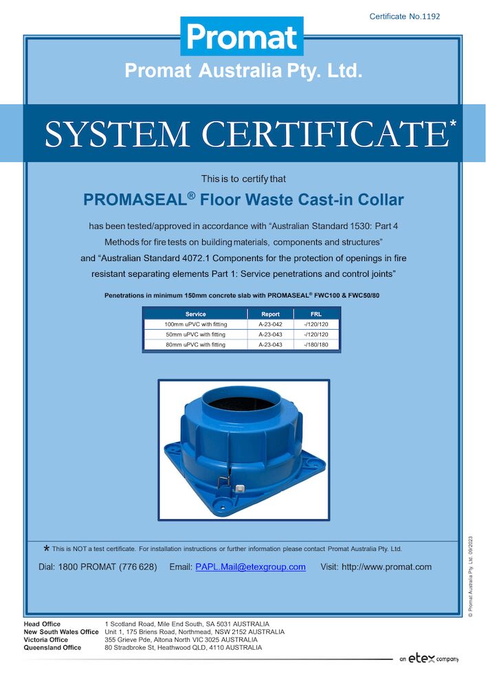 Certificate No 1192 - PROMASEAL FWC 