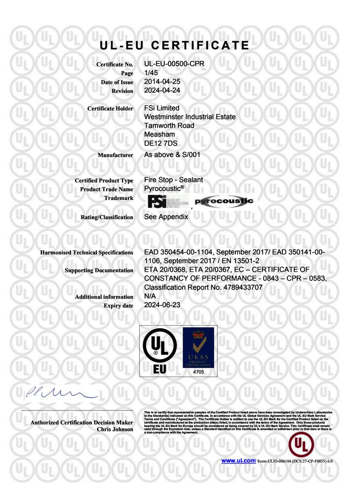 UL-EU-00500-CPR - Pyrocoustic Sealant