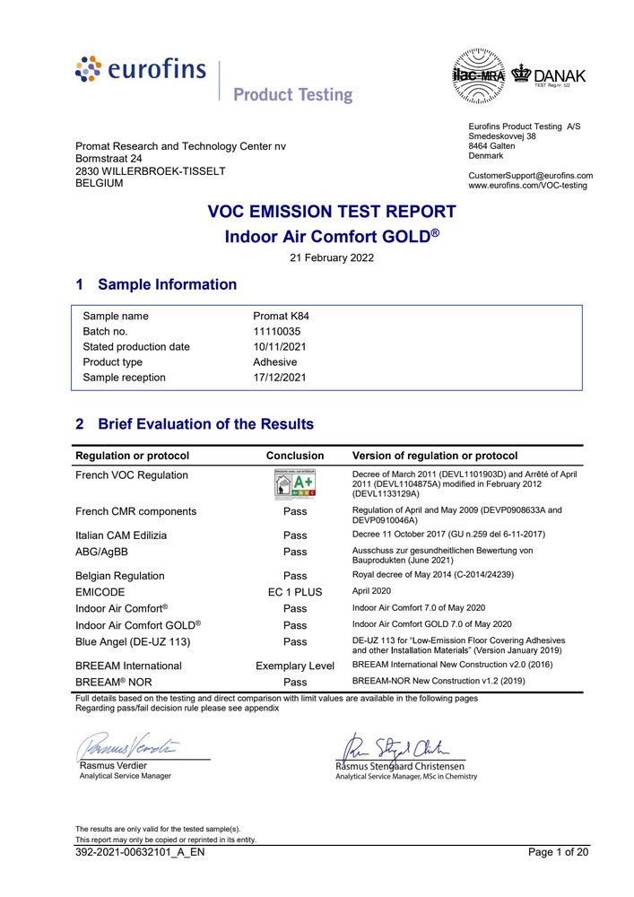 Promat K84 IACG Gold emissioni VOC