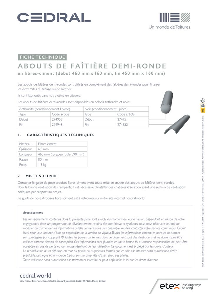Cedral toiture_fiche abouts de faitiere