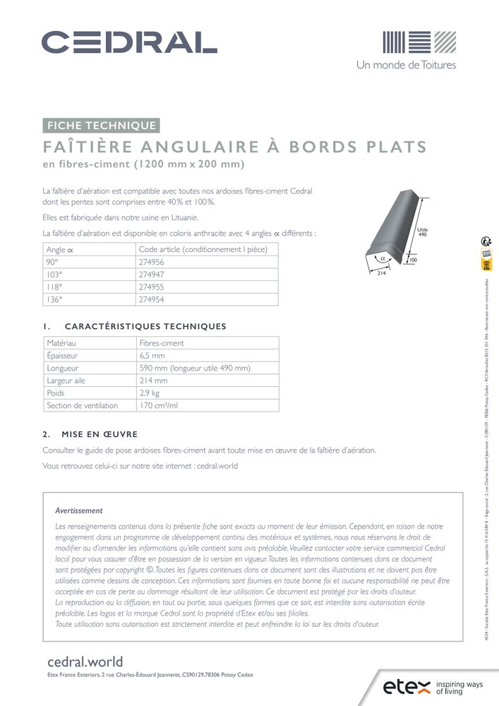 Fiche faitière aération