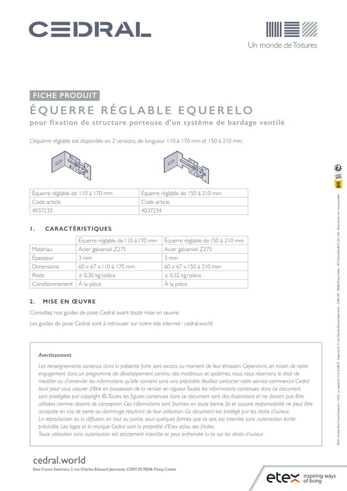 Fiche équerre réglable Equerelo